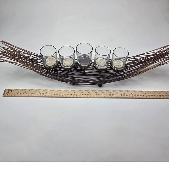 Rustic Metal 5 Candle Centerpiece Holder Brown Intertwined Table Decor 24” Long - Picture 6 of 14